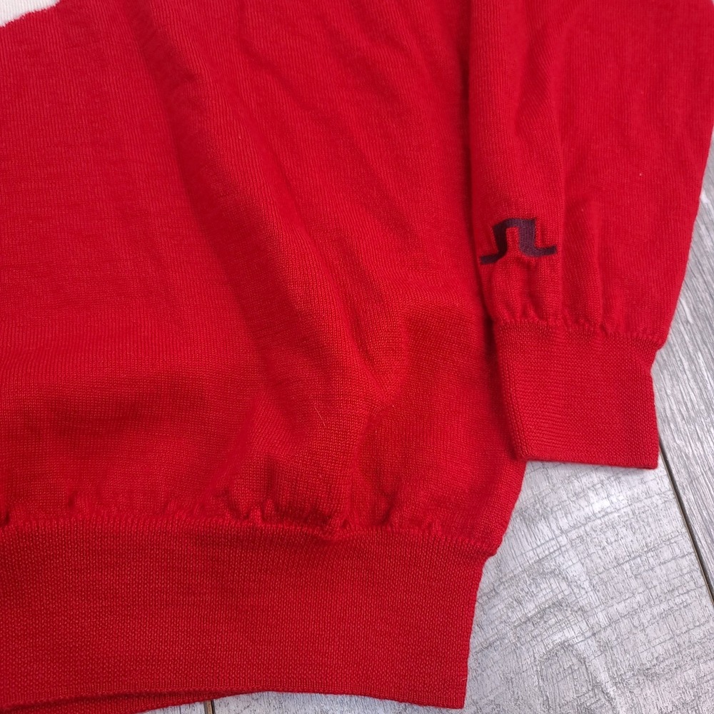 J.Lindeberg Mens Jethro True Merino Knit Sweater Size Large Red V-Neck Pullover - Picture 4 of 7